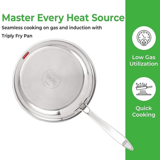 Hazel Triply Stainless Steel Induction Bottom Fry Pan 2 Litre, 28 cm