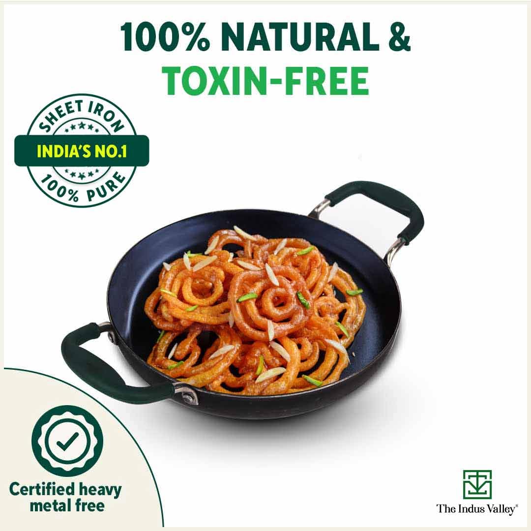 The Indus Valley Pre-Seasoned Iron Jalebi Pan with Silicon Handle