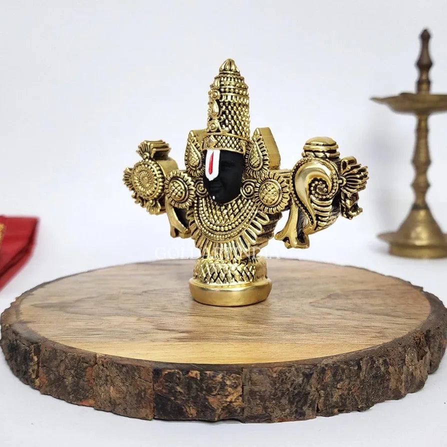 Gold Art India Lord Venkateswara Balaji Idol Gold-Plated Antique Matte Finish Murti 3.5 x 4.2 inch