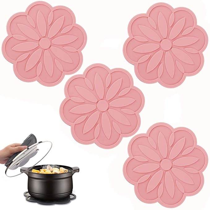 P-Plus International Silicone Pot Holders Mat Jar Opener Spoon Rest Kitchen (Pack of 4 Pink)