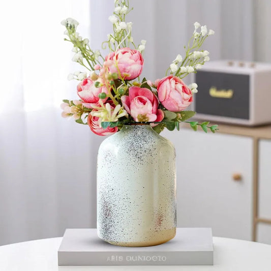 Behoma Metal Flower Vase Off White Spotted Flowers not Included