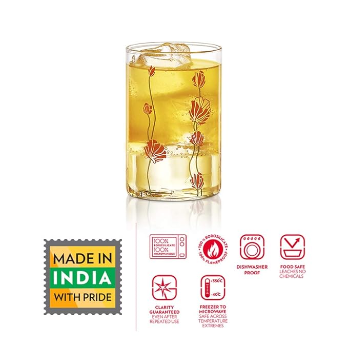 Borosil 295 Ml Set of 6 Piece Buds Vision Transparent Drinking Glass