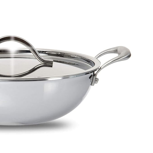 Fackelmann Triply Stainless Steel Kadai with Designer Lid 24 cm 2.50 litres Silver