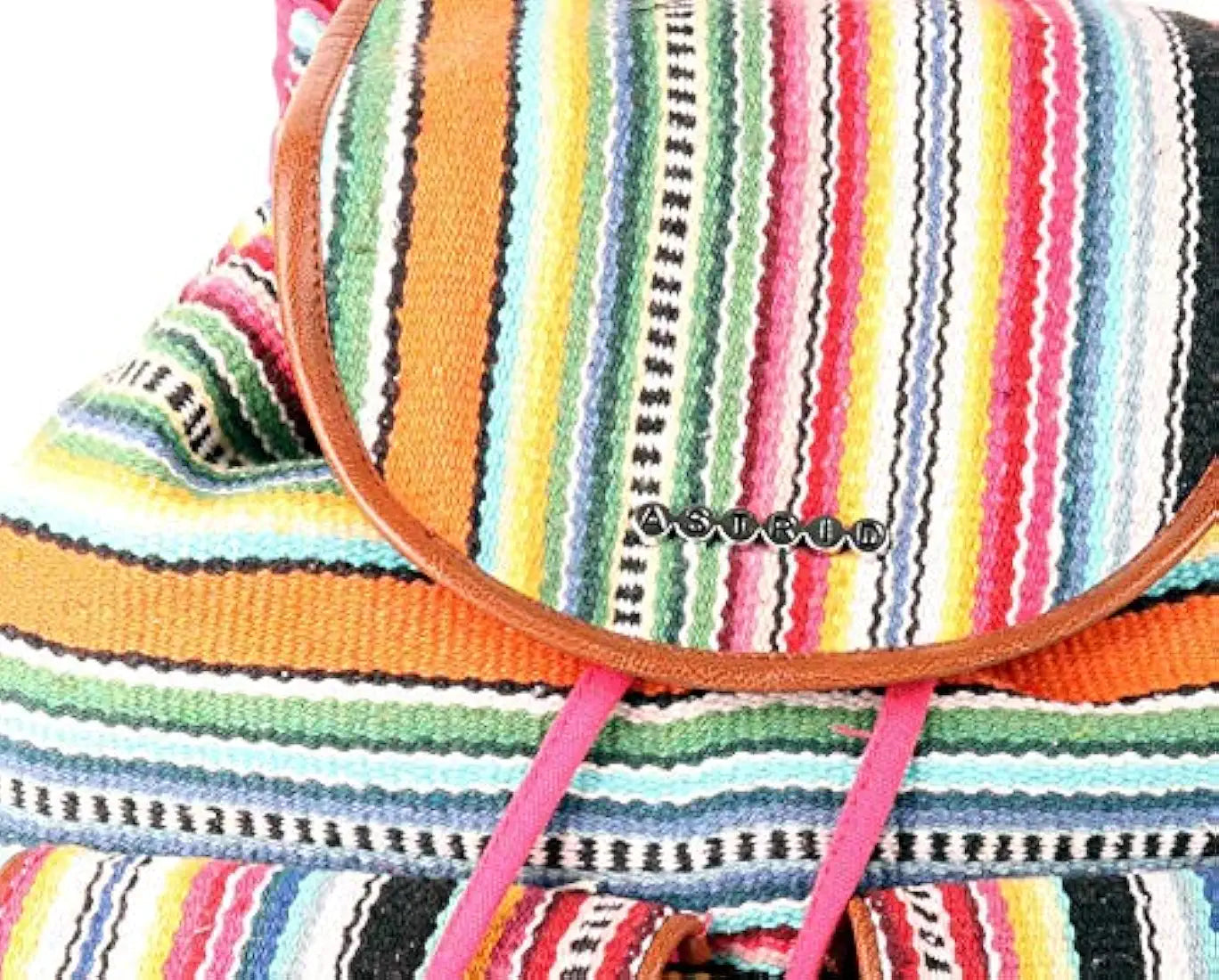 Astrid Multicolor Cotton Girls Backpack With External Pockets In Front Colour Stylish Multicolor Greenish Stripes