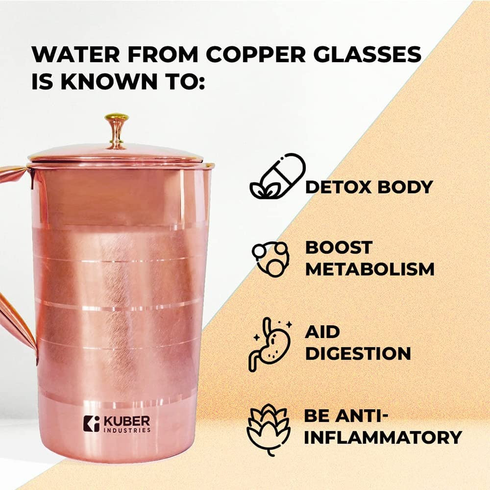 Urbane Home 1500ml Copper Jug with Lid BPA Free Rustproof Lightweight 1.5L