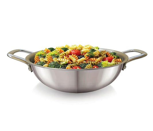 Amicus Triply Stainless Steel Deep Kadai Kadhai for Cooking Stirfry Deepfry Induction Friendly Pan 20 Cm 1.6 Litre