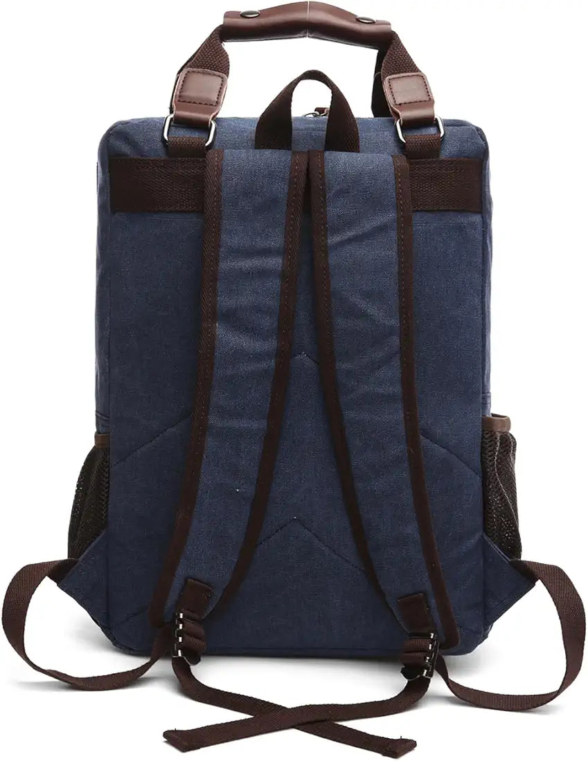 Goatter Canvas And Leather Material Multi Pocket Travel Laptop Backpack For Men