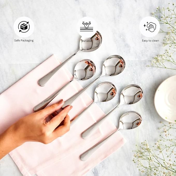 Arttdinox Stainless Steel Decoline Soup Spoon Set of 6 | Dishwasher Safe | Modern Elegance | Serveware & Tableware