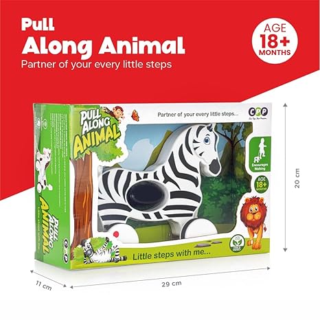 Zudo Pull Along Toddler Toy Pull Along Toy with Attractive Design Developmental Toy (Zebra)