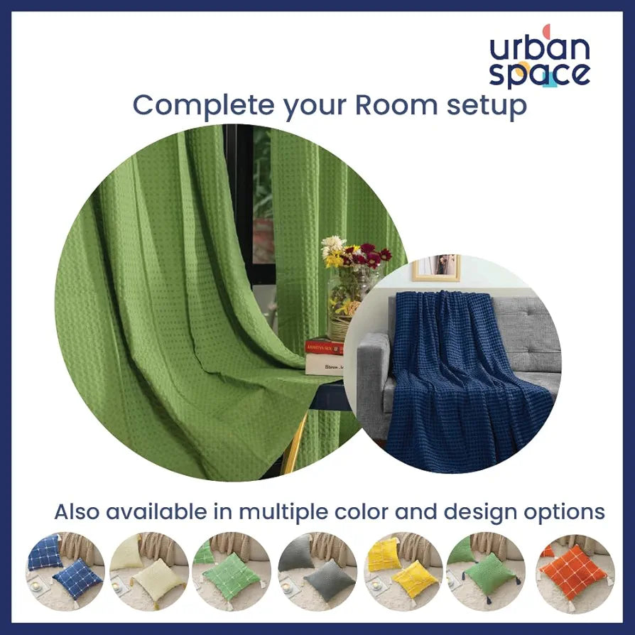 Urban Space Waffle Cotton Cushion Cover Set of 2 Cushion Covers for Sofa, Bedroom, Living Room Waffle Navy