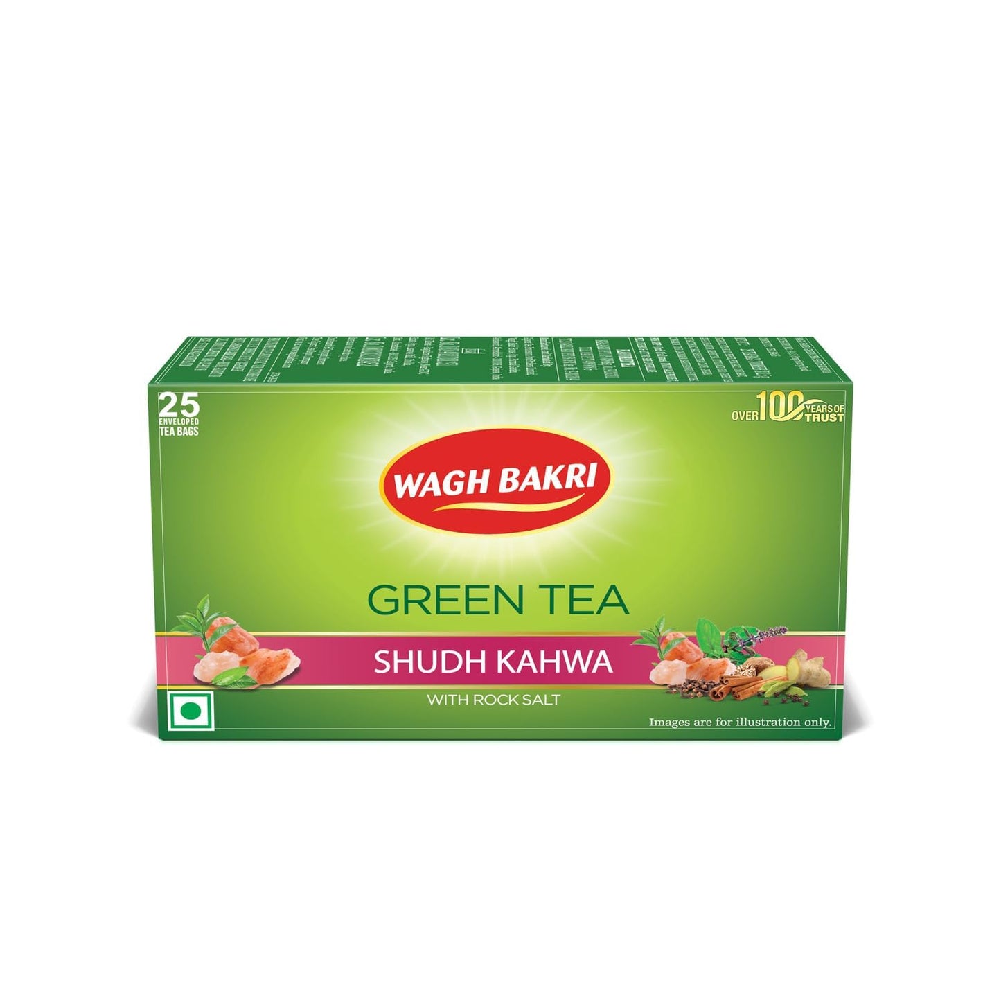 Wagh Bakri Green Tea Shudh Kahwa 25 Tea Bags - 62 gms (Pack of 2)