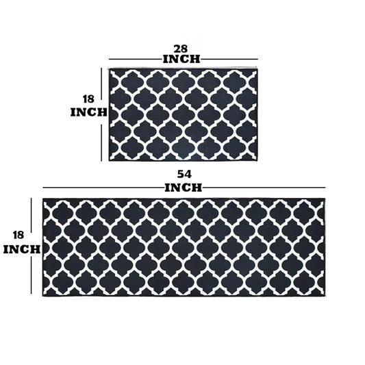 Ishro Home Velvet Premium Kitchen Mats For Floor Kitchen Runner 2 Pcs Set Colour Black Diamonds
