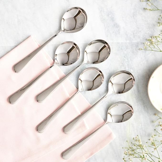Arttdinox Stainless Steel Decoline Soup Spoon Set of 6 | Dishwasher Safe | Modern Elegance | Serveware & Tableware