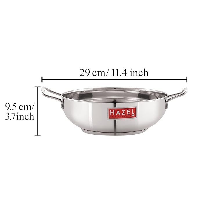Hazel Stainless Steel Induction Bottom Kadhai, 22 cm, Silver