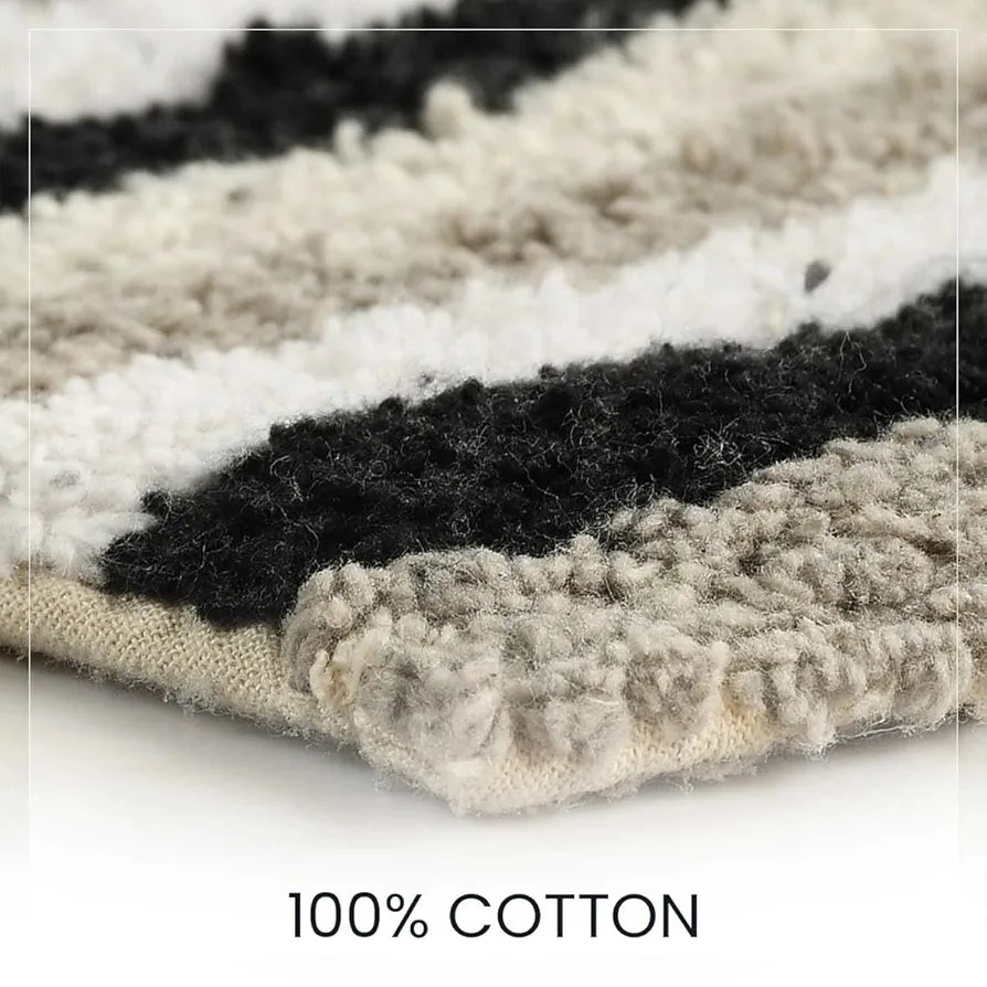 Sashaa World Striped Anti-skid Bathmat & Contour Set Colour Black White & Grey