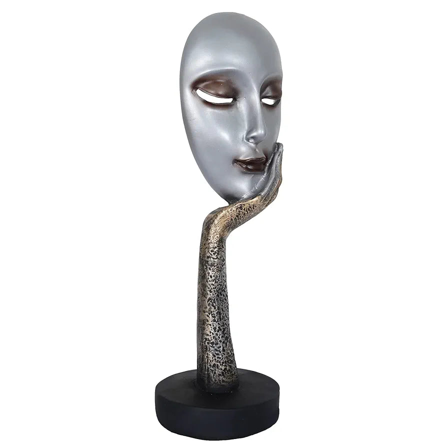 Zart Lady Face Silver Polyresin Showpiece Use in Home Decor Gifts