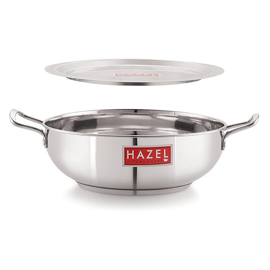 Hazel Induction Base Kadai Kadhai 22 cm with 2500 ml Capacity Stainless Steel with Steel Lid Cover