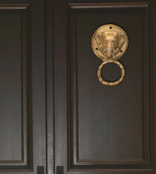 Two Moustaches Elephant Face Brass Door Knocker