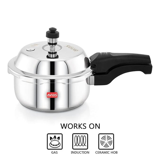 Avias Ceres Stainless Steel Outer Lid Pressure Cooker 2L Cooker Induction Base 1.2mm Thickness