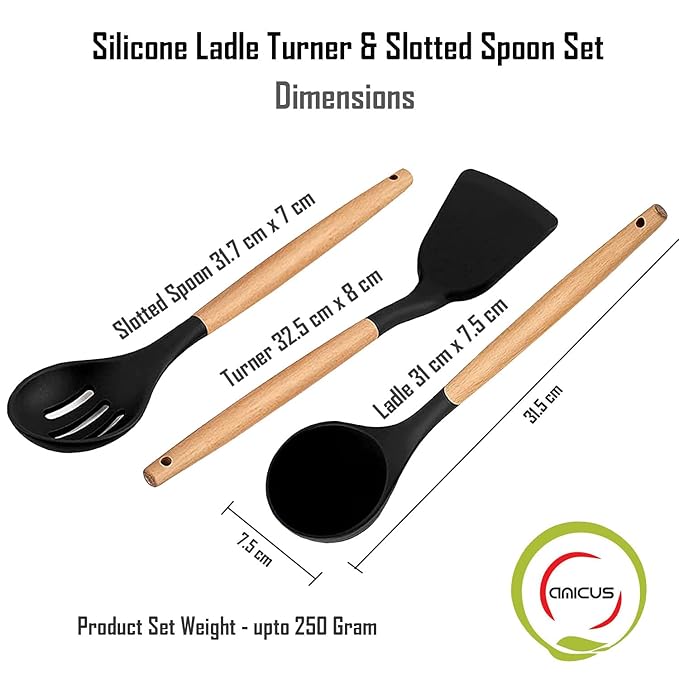 Amicus Silicon Spatula Set for Kitchen Non Stick Pan Cooking Spatula Turner Ladle Slotted Serving Spoon