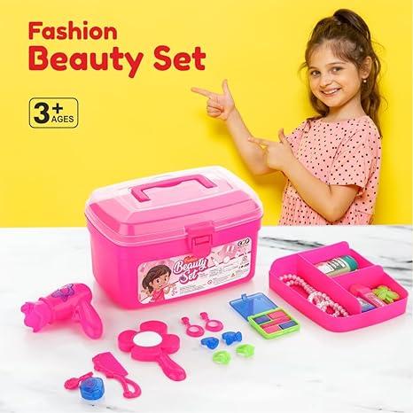 Zudo Kids Makeup Kit for Girls with Pretend Hair Dryer and Flat Iron Play Hair Styling Kit for Kids