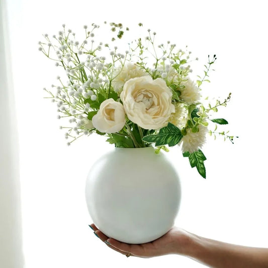 Behoma Metal Ball Flower Vase White Medium Flowers not Included