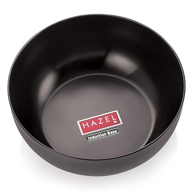 Hazel Hard Anodised Tasra 3 mm Deep Aluminium Anodized Frying Tasla Kadai (Black 23.3 cm 3200 ml)