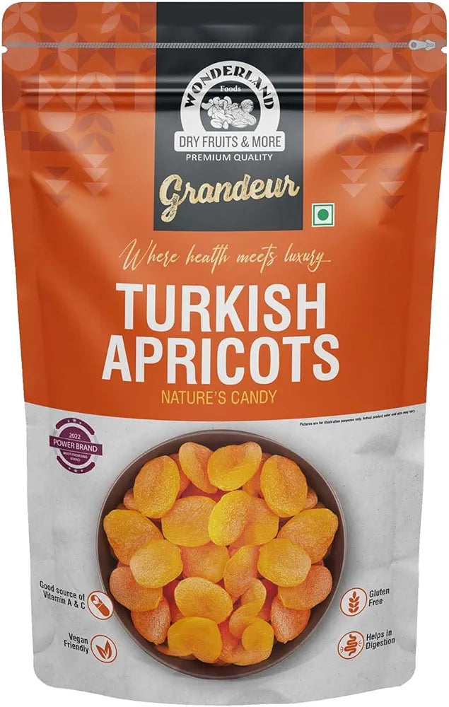 WONDERLAND FOODS Grandeur Premium Turkish Apricot 200g Pouch | Vegan, Sun Dried Apricots | Gluten Free & Sodium Free | Add in your Healthy Recipes