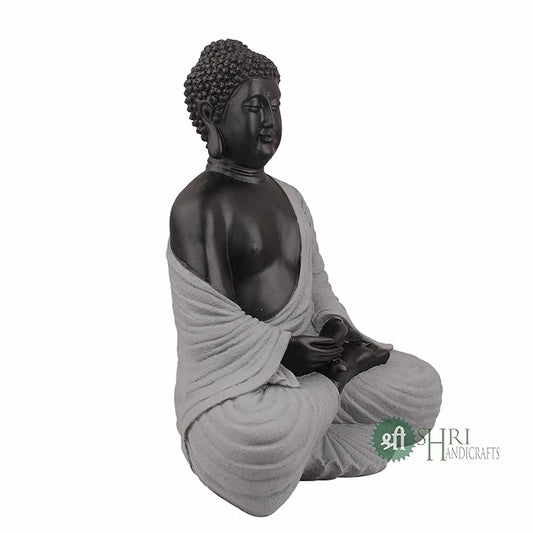 Indicast Polyresin Buddha Idol for Home Decoration | Black and Off White