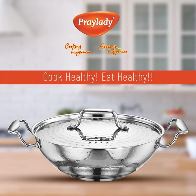 Praylady Stainless Steel Kadai with Lid Inox 3+ Series Dia 26cm 3.0L