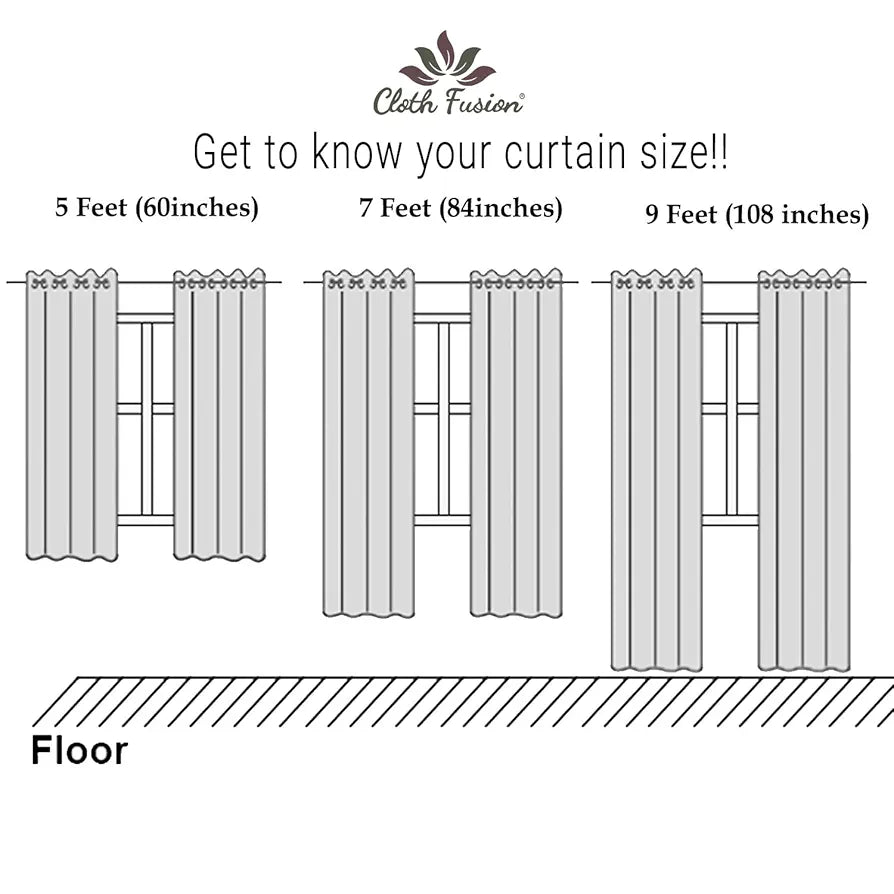Cloth Fusion Plain Cotton Feel Sheer Window Curtains 5 Feet Long Set of 2 Semi-Transparent Cream