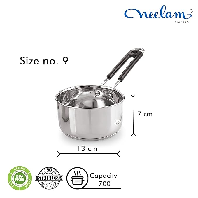 Neelam Premium Stainless Steel Induction Bottom Saucepan with Heat-Resistant Wire Handle 800 ml
