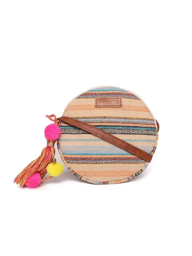 Astrid Round Textured Sling Bag For Girls With Zip