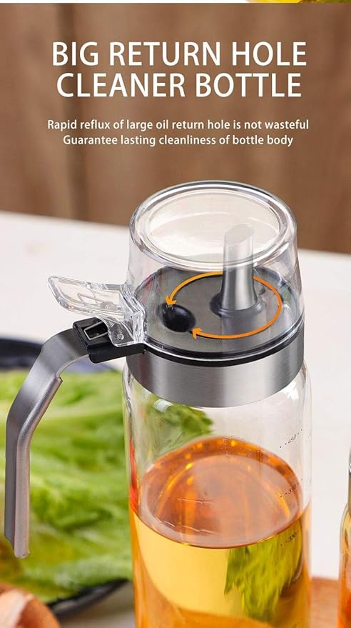 Femora Borosilicate Glass Oil Bottle Oil Dispenser & Stoppers With Chrome Finish Steel Handle | 500 Ml | Measuring Scale