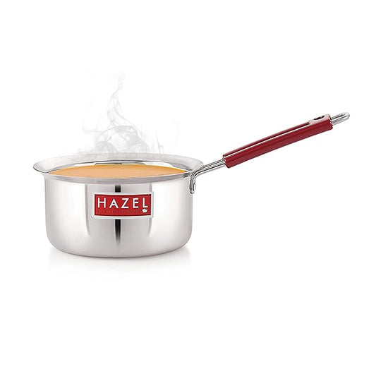 Hazel Stainless Steel Milk Saucepan Tea Pan with Fixed Rubber Grip Handle 760 Ml Silver
