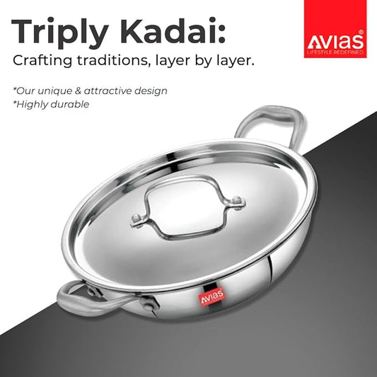 Avias Riara Triply Kadhai with Lid Thickness Induction Base 2 Litre 22cm