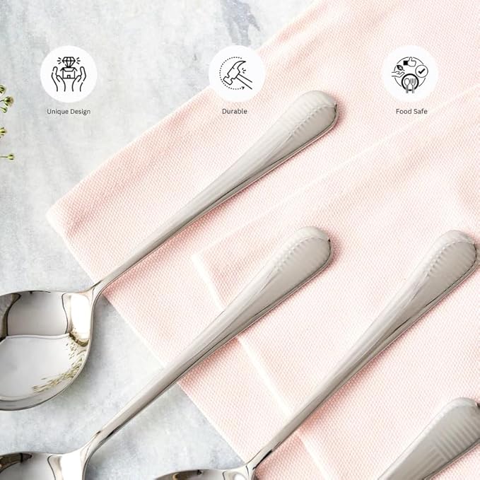 Arttdinox Stainless Steel Decoline Soup Spoon Set of 6 | Dishwasher Safe | Modern Elegance | Serveware & Tableware