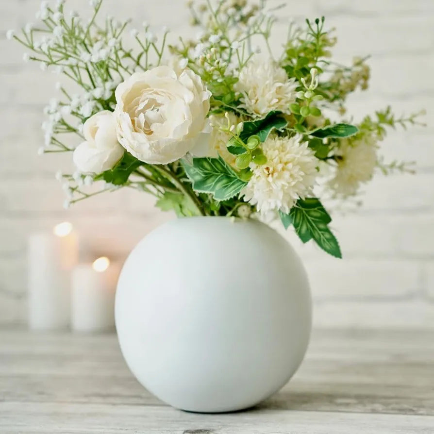 Behoma Metal Ball Flower Vase White Medium Flowers not Included