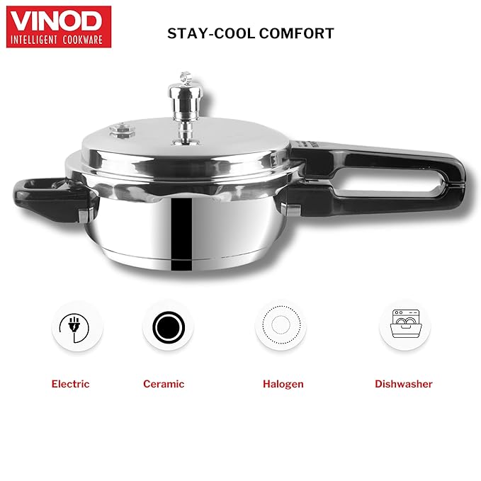 Vinod Stainless Steel Pressure Cooker 4.5 Litres | Also Use as Deep Fry Pan | Sandwich Bottom