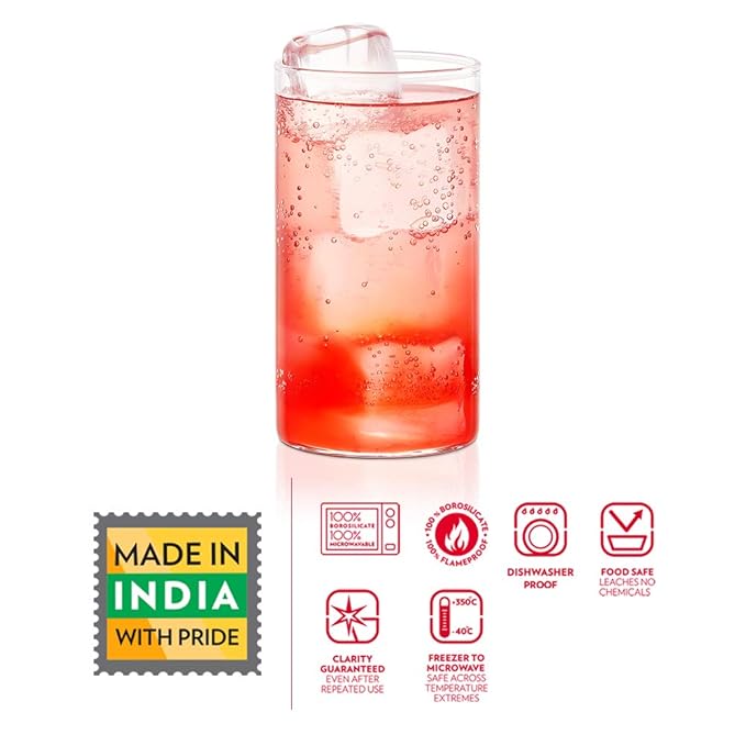 Borosil Vision Glass 350 Ml Set of 6 Piece Transparent Drinking Glass