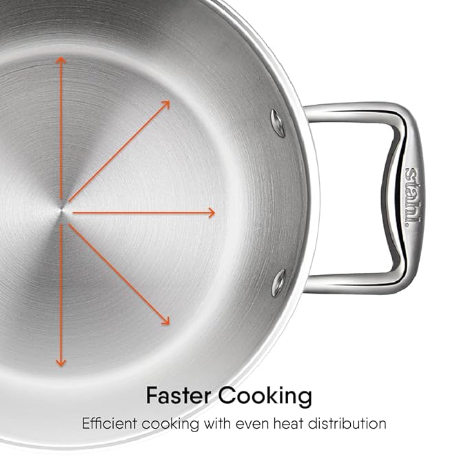 Stahl Artisan Triply Stainless Steel Sauce Pot/ Casserole With Lid | Induction Pot | Briyani Pot/ Handi | 5.1 Litres | 24 Cm