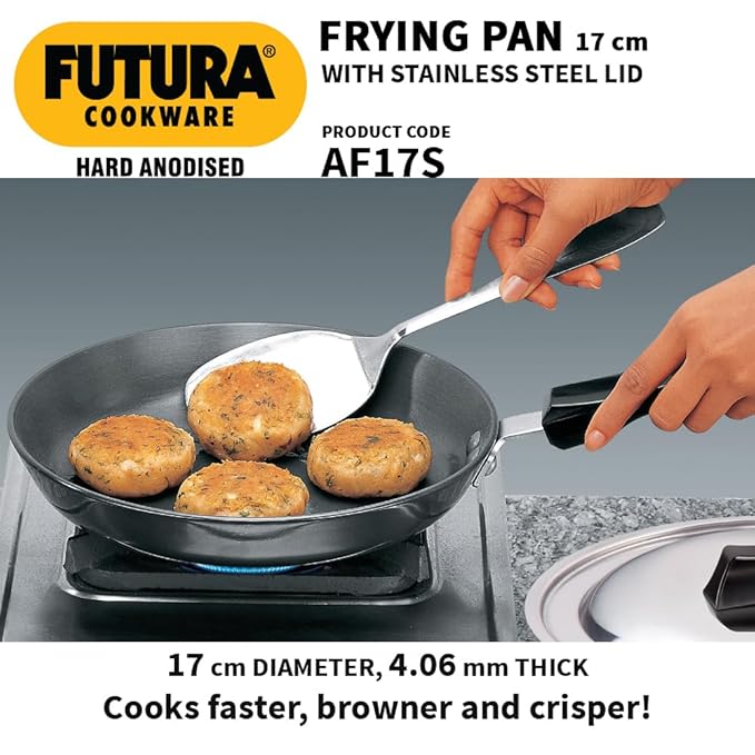 Hawkins Futura 17 cm Frying Pan Hard Anodised Fry Pan with Stainless Steel Lid