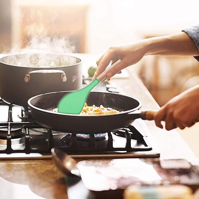 Woodtula Silicone Cooking Utensils Kitchen Utensil Set Heat Resistant Wooden Handles Green