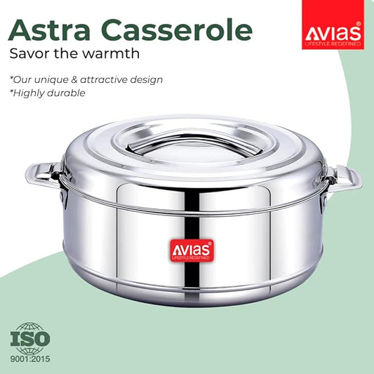 Avias Astra Double Wall Insulated Stainless Steel Casserole 2500ml Hot Box for Kitchen Hot Case with Steel Lid