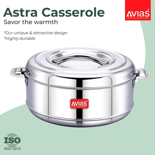 Avias Astra Double Wall Insulated Stainless Steel Casserole 10000 ml Silver Hot