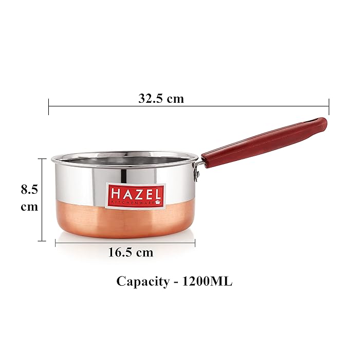 Hazel Alfa Premium Heavy Gauge Stainless Steel Sauce Pan Cookware with Copper Bottom (1.2 Ltr)