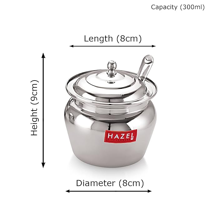 Hazel Stainless Steel Oil And Ghee Container With Spoon For Kitchen 300 Ml Capacity Multipurpose Oil Container