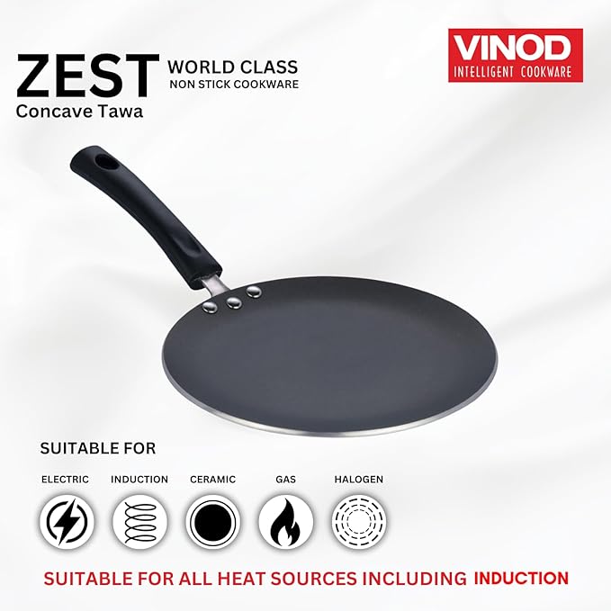 Vinod Zest Aluminium Non Stick Concave Tawa - 26.5 cm | Roti/Chapati/Paratha/Dosa Tawa | 4mm Thick