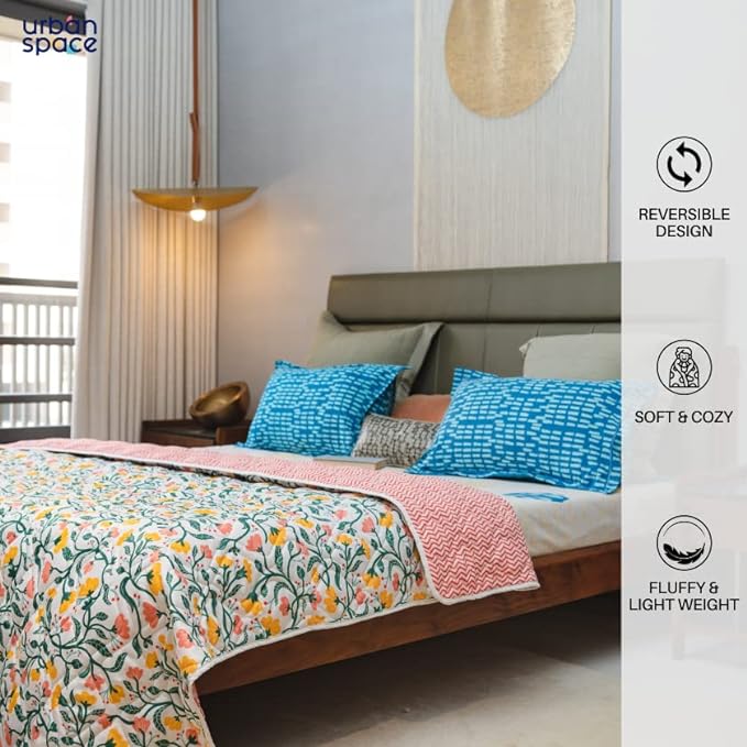 Urban Space Double Bed AC Blanket Microfiber Quilt Soft Reversible Printed AC Blanket Colour Kashmir