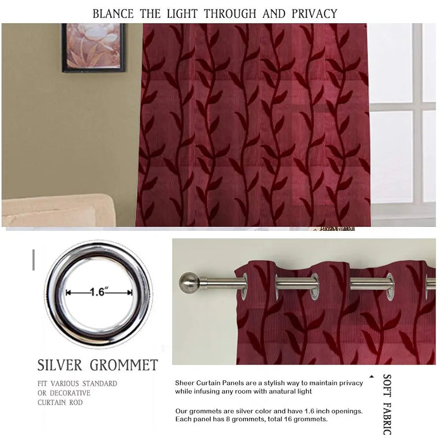 Cloth Fusion Sheer Curtain Window 5 Feet Leaf-Maroon